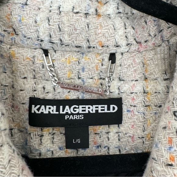 Karl Lagerfeld Cream Plaid Pea Coat - Picture 5 of 16